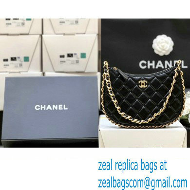 Chanel Shiny Crumpled Lambskin & Gold-Tone Metal Hobo Handbag AS4378 Black 2023(original quality)